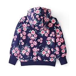 Pine Kids Full Sleeves Hooded Front Open Biowashed Sweatjacket Floral Print - Navy