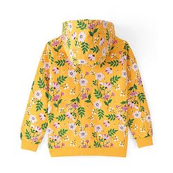 Pine Kids 100% Cotton Knit Full Sleeves Front Open Hooded Biowashed Sweatshirt Floral Print - Yellow