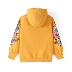 Pine Kids 100% Cotton Knit Full Sleeve Bio Washed Floral Printed Hooded Sweatshirt - Yellow