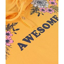 Pine Kids 100% Cotton Knit Full Sleeve Bio Washed Floral Printed Hooded Sweatshirt - Yellow
