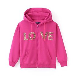 Pine Kids Biowashed Full Sleeve Hooded Sweatshirt With Sequine Detailing - Pink
