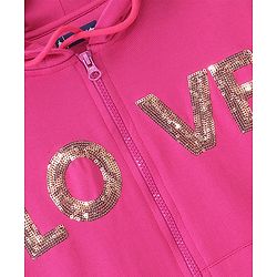 Pine Kids Biowashed Full Sleeve Hooded Sweatshirt With Sequine Detailing - Pink