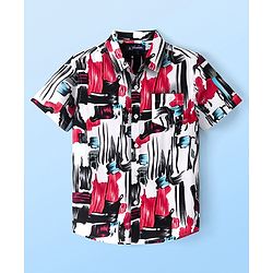 Pine Kids Viscose Woven Half Sleeves Abstract Printed Shirt - White