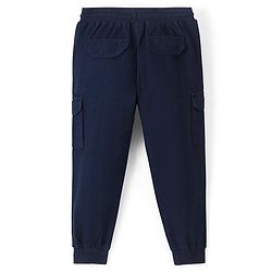 Pine Kids Cotton Elastane Full Length Solid Stretchable Track Pant with Draw Cord - Navy Blue