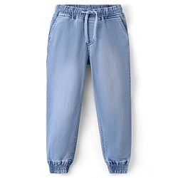 Pine Kids Cotton Full Length Stretchable Jeans With Back Elastication Solid- Mid Blue