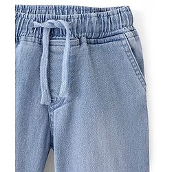 Pine Kids Cotton Full Length Stretchable Jeans With Back Elastication Solid- Mid Blue