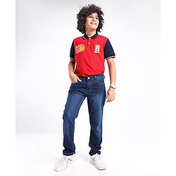 Pine Kids Cotton Rich Strechable Jeans with Adjustable Waist  - Dark Blue