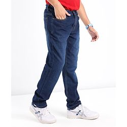 Pine Kids Cotton Rich Strechable Jeans with Adjustable Waist  - Dark Blue