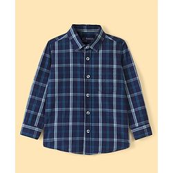 Pine Kids 100% Cotton Roll Up Full  Sleeves Check Shirt With Chest Printed Tee- Navy Blue