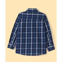 Pine Kids 100% Cotton Roll Up Full  Sleeves Check Shirt With Chest Printed Tee- Navy Blue