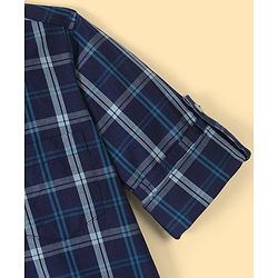 Pine Kids 100% Cotton Roll Up Full  Sleeves Check Shirt With Chest Printed Tee- Navy Blue