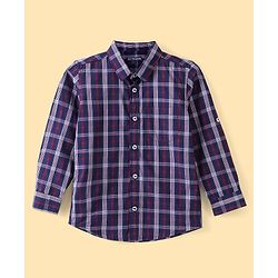 Pine Kids 100% Cotton Roll Up Full Sleeves Checkered Shirt with Inner Tee - Blue
