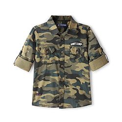 Pine Kids Roll Up Full Sleeves Camo Printed Shirt - Green