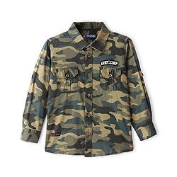 Pine Kids Roll Up Full Sleeves Camo Printed Shirt - Green