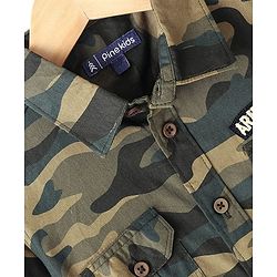 Pine Kids Roll Up Full Sleeves Camo Printed Shirt - Green