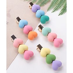 Pine Kids Hair Pins And Clips with Heart Applique Free Size Pack of 5 - Multicolour