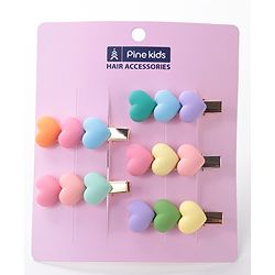Pine Kids Hair Pins And Clips with Heart Applique Free Size Pack of 5 - Multicolour