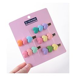 Pine Kids Hair Pins And Clips with Heart Applique Free Size Pack of 5 - Multicolour