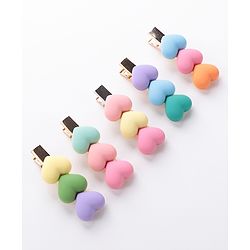 Pine Kids Hair Pins And Clips with Heart Applique Free Size Pack of 5 - Multicolour