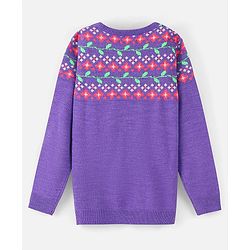 Pine Kids Full Sleeves Fine Knit Floral Sweater - Purple