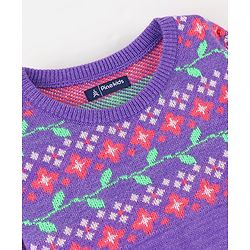 Pine Kids Full Sleeves Fine Knit Floral Sweater - Purple