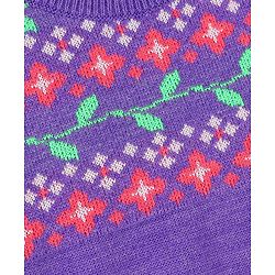 Pine Kids Full Sleeves Fine Knit Floral Sweater - Purple