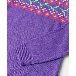 Pine Kids Full Sleeves Fine Knit Floral Sweater - Purple