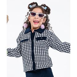 Pine Kids Knit Full Sleeves Sweater Set Checkered - Blue