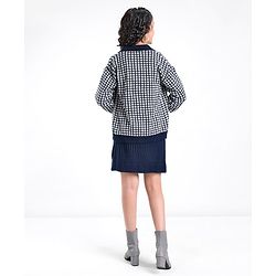 Pine Kids Knit Full Sleeves Sweater Set Checkered - Blue