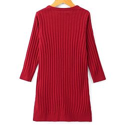 Pine Kids Full Sleeve Woolen Dress With Scarf - Red