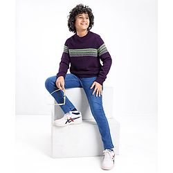 Pine Kids Knit Full Sleeves Fair Isle Design Sweater - Violet