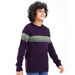 Pine Kids Knit Full Sleeves Fair Isle Design Sweater - Violet