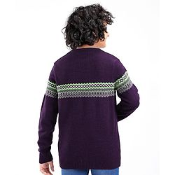 Pine Kids Knit Full Sleeves Fair Isle Design Sweater - Violet