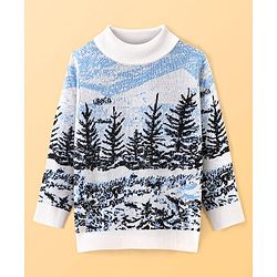 Pine Kids Knit Full Sleeves Intarsia Design Turtle Neck Sweater - White
