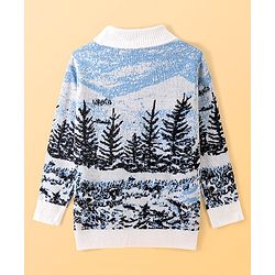 Pine Kids Knit Full Sleeves Intarsia Design Turtle Neck Sweater - White