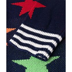 Pine Kids Full Sleeves Star Knit Front Open with Zipper Sweater - Navy