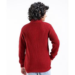 Pine Kids Knit Full Sleeves Shawl Collar Sweater Cable Knit Design - Rust