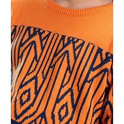 Pine Kids Knit Full Sleeves Abstract Design Sweater - Orange & Black