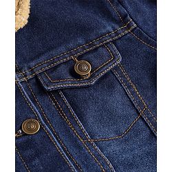 Pine Kids Full Sleeves  Washed Denim Jackets With Furr Collar - Blue