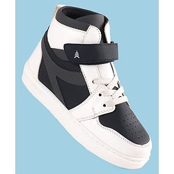 Pine Kids Velcro Closure Sneakers Shoes - White & Navy Blue