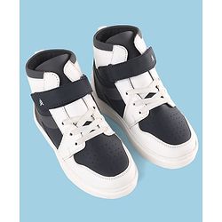 Pine Kids Velcro Closure Sneakers Shoes - White & Navy Blue