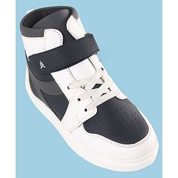 Pine Kids Velcro Closure Sneakers Shoes - White & Navy Blue