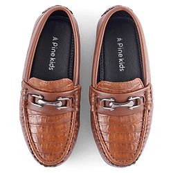 Pine Kids Slip on Formal Wear Shoes with Chain Link - Brown