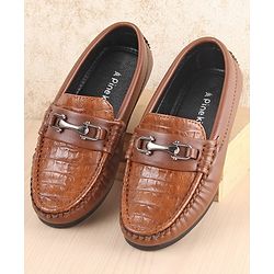 Pine Kids Slip on Formal Wear Shoes with Chain Link - Brown