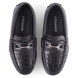 Pine Kids Slip on Formal Wear Shoes with Chain Link - Brown