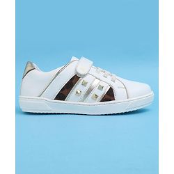 Pine Kids Velcro Closure Striped Casual Shoes with Applique - White