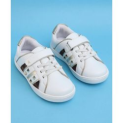 Pine Kids Velcro Closure Striped Casual Shoes with Applique - White