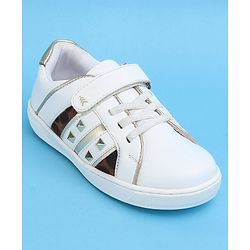 Pine Kids Velcro Closure Striped Casual Shoes with Applique - White