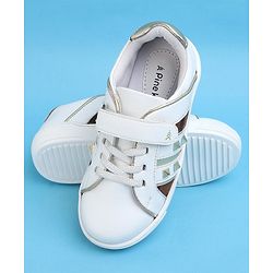 Pine Kids Velcro Closure Striped Casual Shoes with Applique - White