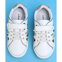 Pine Kids Velcro Closure Striped Casual Shoes with Applique - White
